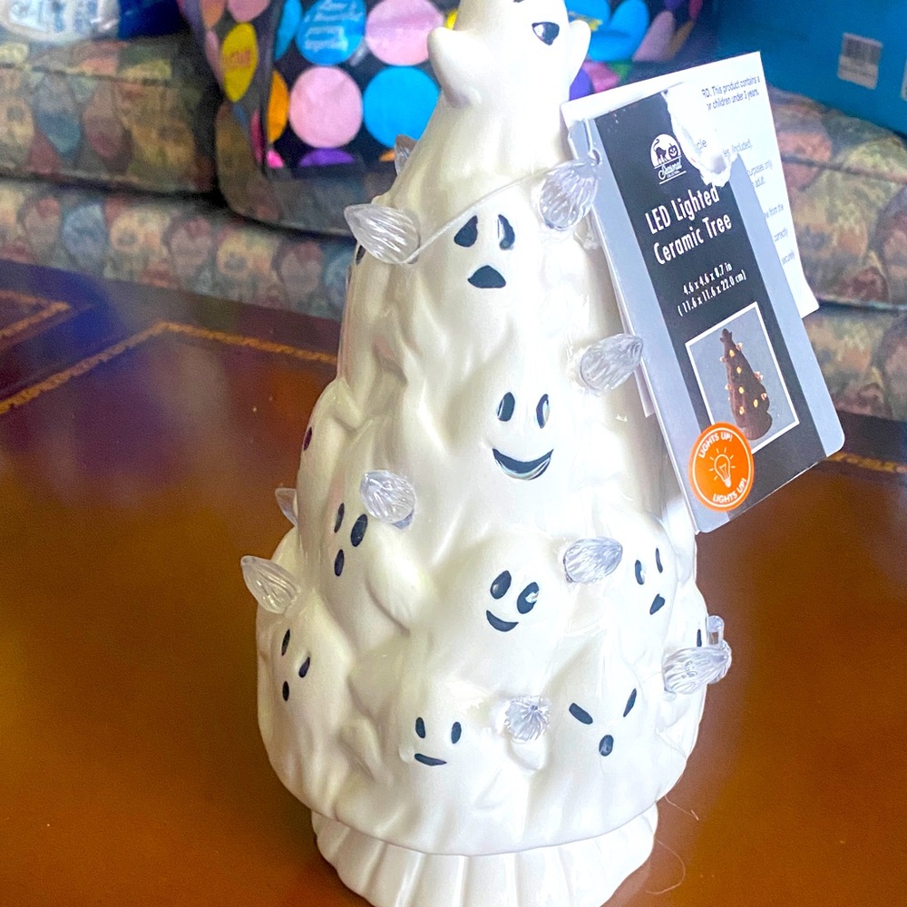 White Ceramic Ghost ceramic Tree with LED Lights new with tax super cute